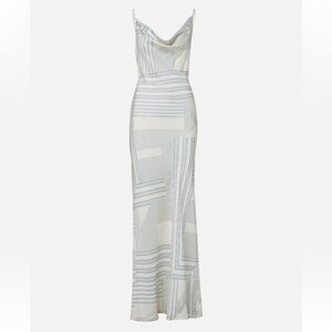 Veronica Beard Madison White and Light Blue Geometric Maxi Slip Dress